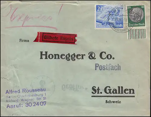 Censure allemande sur lettre express LEIPZIG 1.12.1940 vers St. Gallen / Suisse