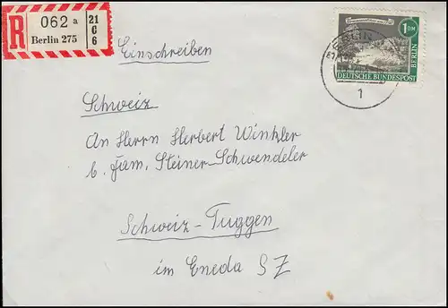 229 Alt-Berlin Grunewaldsee 1,- DM Auslandsbrief BERLIN 19.2.1963 in die Schweiz