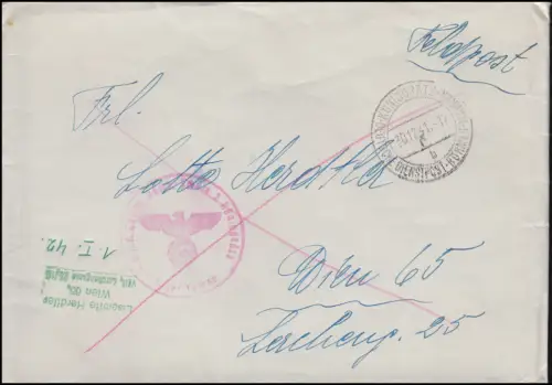 Poste de service allemand Bohême-Mähren KÖNIGHRÜTZ 30.12.41 Écriture de Noël