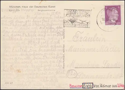 Carte de vue Art allemand Rudolf Otto: Famille de mineurs WEIMAR 18.11.44