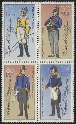 2997-3000II uniformes postaux 1986, bloc quatre impressions, **
