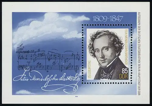 Bloc 76 Felix Mendelssohn Bartholdy 1984, frais de port **