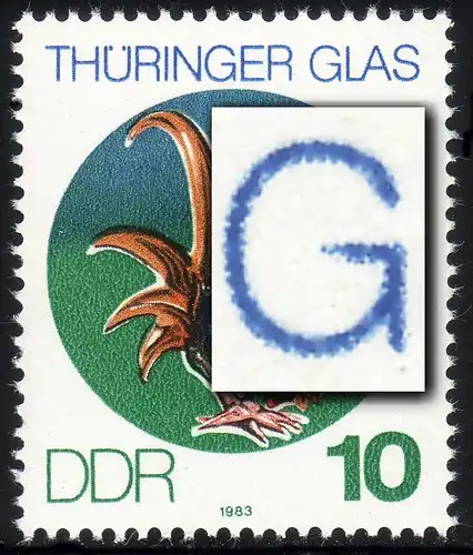 2835 Thüringer Glas 10 Pf: Querstrich im G von GLAS links verkürzt, Feld 38, **