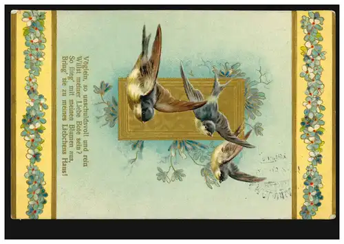 Carte de l'animal: oiseaux - hirondelles comme messager d'amour, M.GLADBACH 10.8.1909