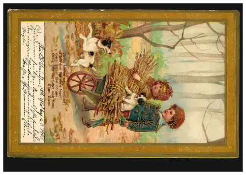 Carte de pré-plant Animaux: chien et enfants lors de la collecte de riz, M.GLADBACH 17.3.2003