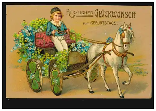 Carte de pré-cour: cheval avec trèfle chanceux, GRAND MONRA 1.8.1911