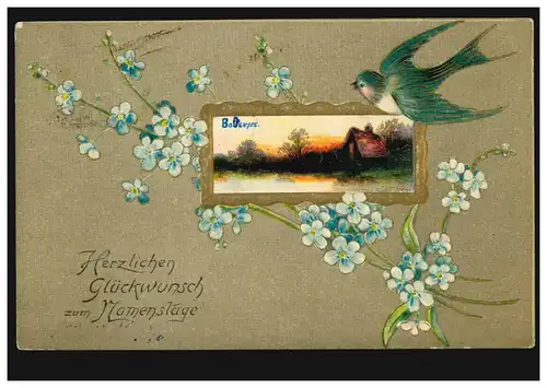 Carte de présage Animaux: Oiseaux - Hirondelle Vilchengirlande, COLMAR 18.3.1910