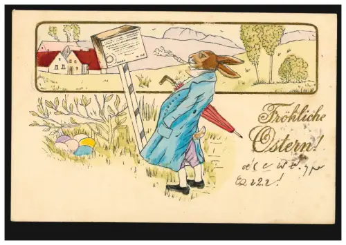 Carte de pré-conduite Animaux Menu: Lièvre en manteau avec cigarette, MUNICH 21.4.03