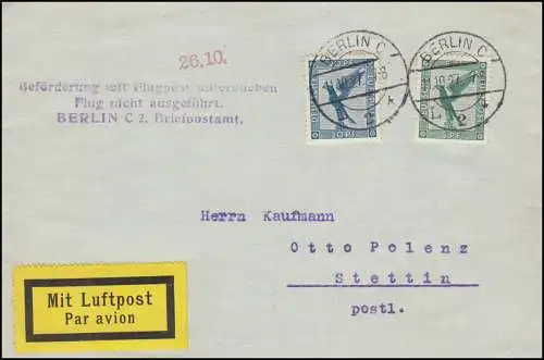 Flugpost Beförderung mit Flugpost unterblieben - BERLIN 11.10.27
