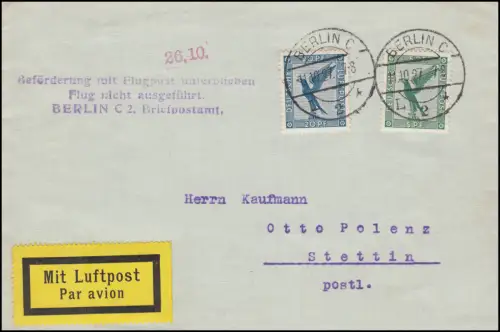 Flugpost Beförderung mit Flugpost unterblieben - BERLIN 11.10.27