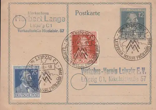 963-964 Stephan-Satz auf Postkarte P 965 Stephan mit SSt LEIPZIG Messe 23.4.1948