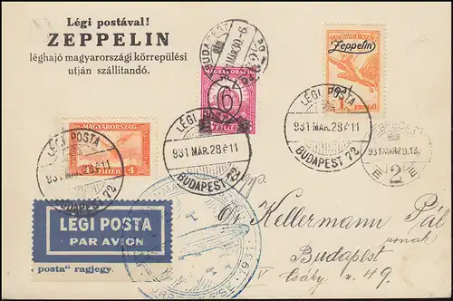 Zeppelinpost LZ 127 Budapest-Rundfahrt 28.3.1931, Abwurf Debrecen 29.3.1931
