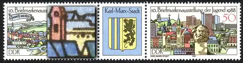 3174+76 Chemnitz 1988, impression combinée avec PLF: barre de tir manquante, case 43, **