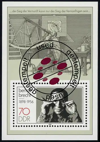 Bloc 91 Bertolt Brecht 1988, avec cachet journalier