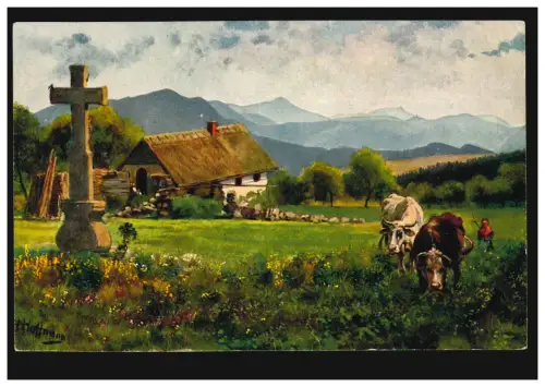 Elsass AK Bauernhaus am großen Hohnack (bei drei Ühren), Feldpost 12.10.1918