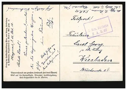 Alsace ferme AK sur le grand Hohnack (à trois heures), poste de terrain 12.10.1918