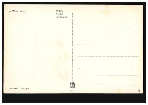 Künstler-AK V. Maly: Ackern - Ochsengespann beim Pflügen, ungebraucht, um 1920 