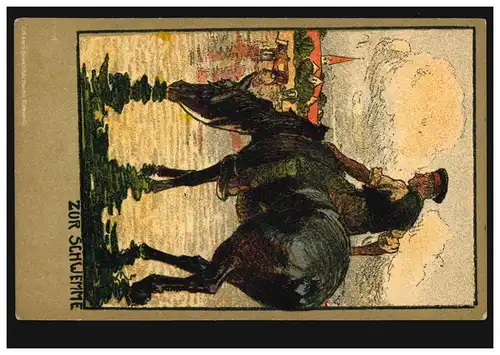 AK Artiste Vers la berceuse - Cheval avec cavalier sur la rivière, inutilisé