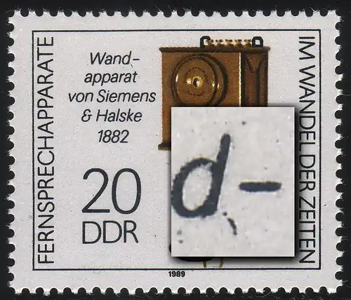 3227 Fernsprechapparate 20 Pf: Strich neben d, Feld 47, postfrisch **