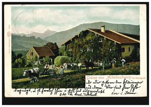 Templier de poste de la Poste Schwaiganger Taxe Murnau 16.7.1904 sur AK