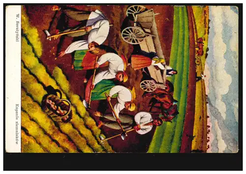 AK Artiste-AK W. Boratynski: Au cours de la récolte de pommes de terre, KRAKAU 1942 à Vienne