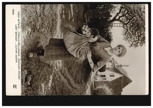 AK Artiste Camille Bellanger: Le dernier panier femme avec pommes et herbes 1922