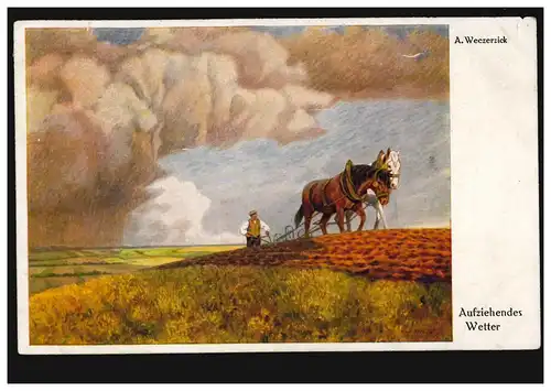 AK Artiste A.Weczerzick: Météo Ascension - Chaussée de chevaux en charrue 1922