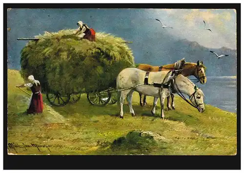Animaux AK récolte de foin: le cheval est chargé, par voie ferroviaire 1918