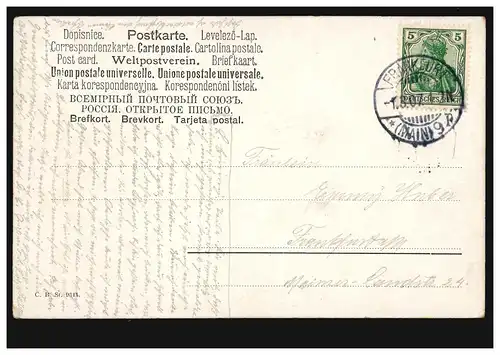 Künstler-AK Müller/München: Reh Hund Rabe, FRANKFURT/MAIN 1.3.1907