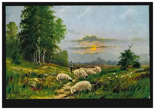 AK Present: berger avec troupeau de moutons, FRANKFURT/MAIN-BOCKENHEIM 1906
