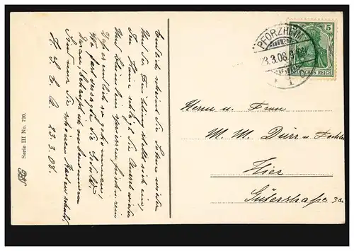 AK Artiste: Ferme avec poulets, PFORZHEIM 23.3.1908