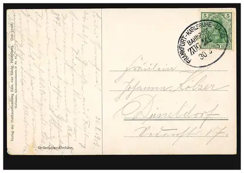 Post-Post FRANKFURT-KARLSRUHE-BASEL ZUG 21-30.8.1913 sur les importations d'aliments verts AK