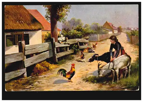AK artiste route du village avec poulet chèvres de poulet, FRANKFURT / MAIN 1907