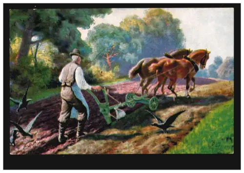 AA Agriculture: chevalier en charrue avec des oiseaux, non utilisé