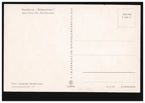 AK Forsthaus Birkenmoor sur Ilfeld / Nordhausen avec vaches, inutilisé DDR-1956