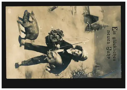 Post-Post OLDENBURG-OSNABRÜCK 2.1.1913 sur les porcs chanceux du Nouvel An-AK