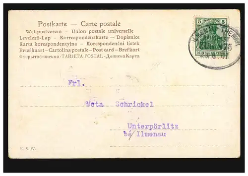 Poste ferroviaire ILMENAU-THEMAR 1907 sur l'artiste AK Rösler: Poules extérieures près de la Balz