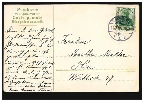 Tiere-AK: Hundegespann bringt Geburtstagsblumen, HANNOVER 14.7.1906