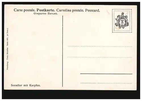 AK Artiste Alfred Schönian: Aigle de mer avec carpes, inutilisé vers 1910