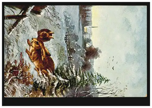 Best-Ak Schröpler: hiver avec paire de lapins, SAARLOUIS 31.12.1909