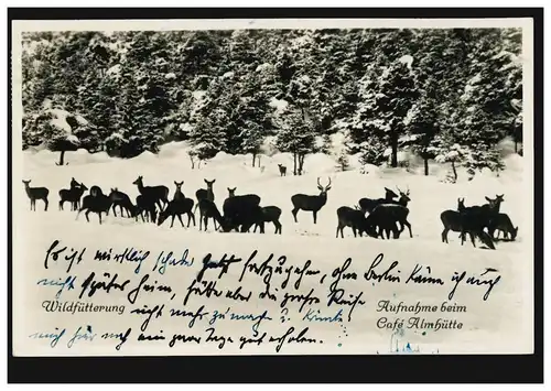 Foto-AK Tiere: Wildfütterung - Aufnahme beim Cafe Almhütte, GARMISCH-PART. 1933