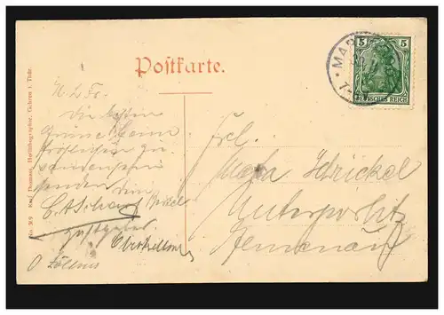 Foto-AK Tiere: Jäger füttert zwei Hirsche, MARTINRODA um 1910