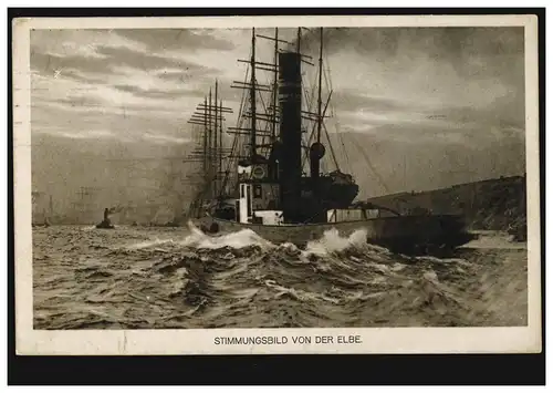 AK Schiffe: Stimmungsbild von der Elbe mit Dampfer und Segelschiff, HAMBURG 1913