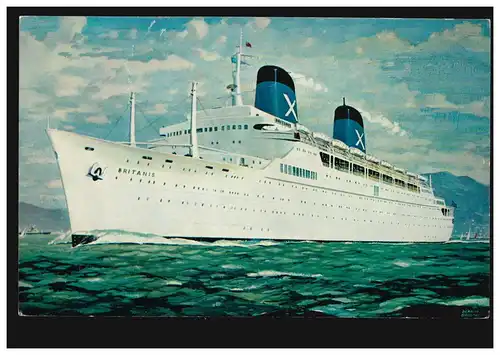 Künstler-AK Derrick Smoothy: Schiffe Dampfer BRITANIS, CRISTOBAL CANAL ZONE 1971