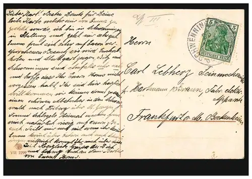 AK Agriculture: Ferme - paysan avec fourche à foin, SCHWENNINGEN 23.3.1908