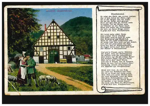 AK Agriculture Ferme de Faux-Occidental avec chanson de Westphalie, Feldpost KURL 1917