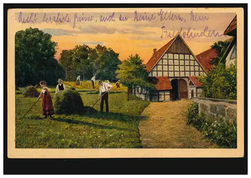 Post de chemin de fer HAGEN-BETZDORF ZUG 1257 - 21.12.1914 sur AK Récolte allemande