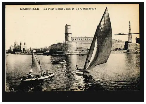AK Marseille Fort Saint-Jean avec Cathédrale - port avec bateaux, inutilisé