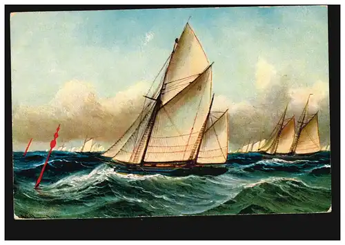 AK navires d'artiste: Régate de voile de ZÜRICH (WOLLISHOFEN) 28.10.1911