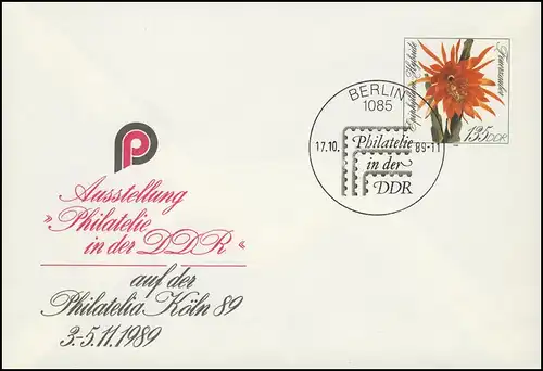 U 10 PHILATELIA/Köln & Kakteen 1989 1,35 M, ESSt Berlin 17.10.89